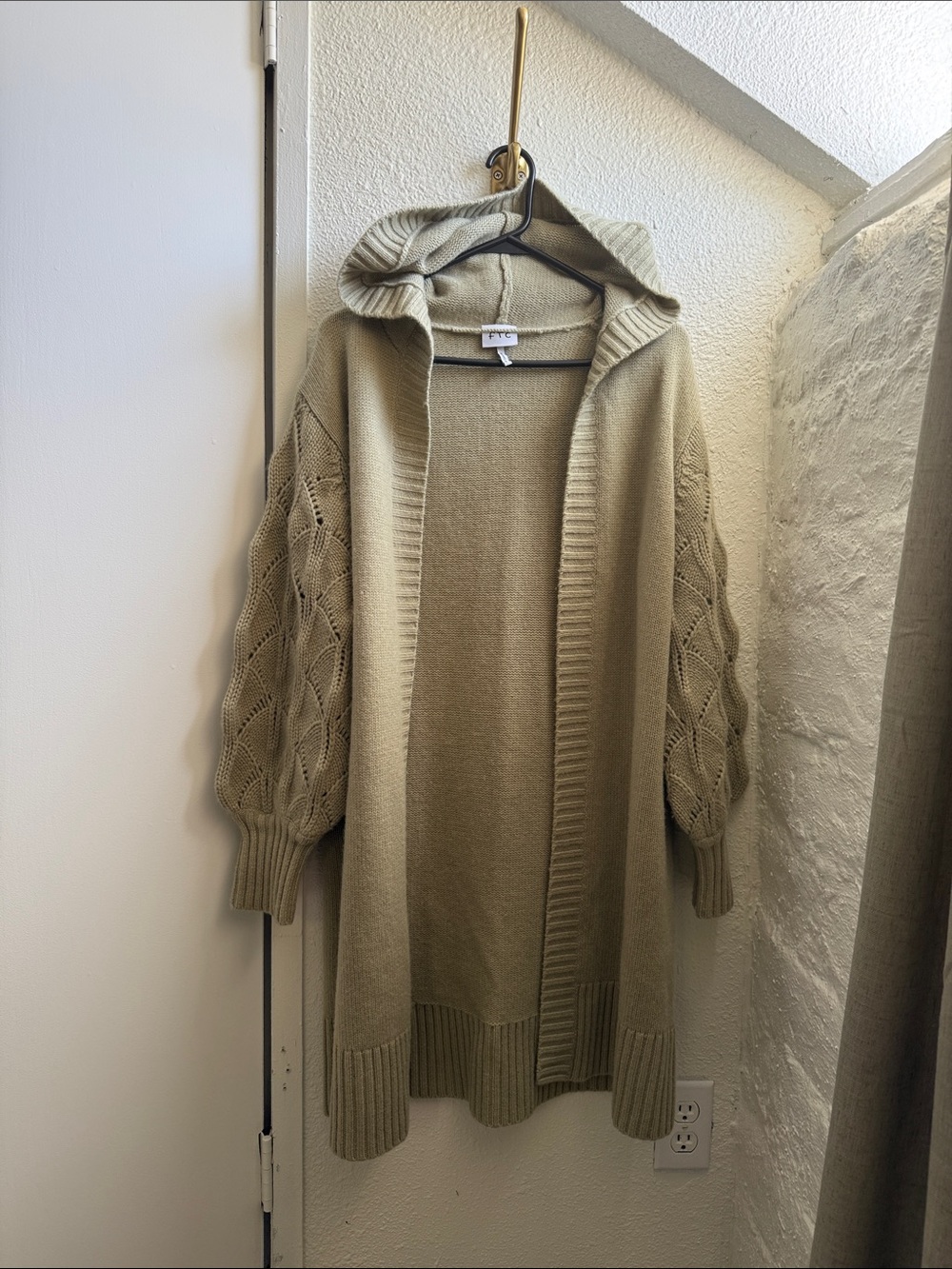 FTC Fair Trade Cashmere long line cardigan hoodie in sage. S
